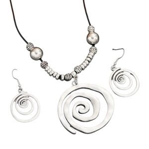 Silvertone Spiral Necklace and Earrings Set